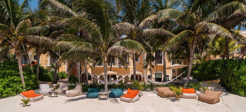 Exterior of Hacienda Estate overlooking its private beach.