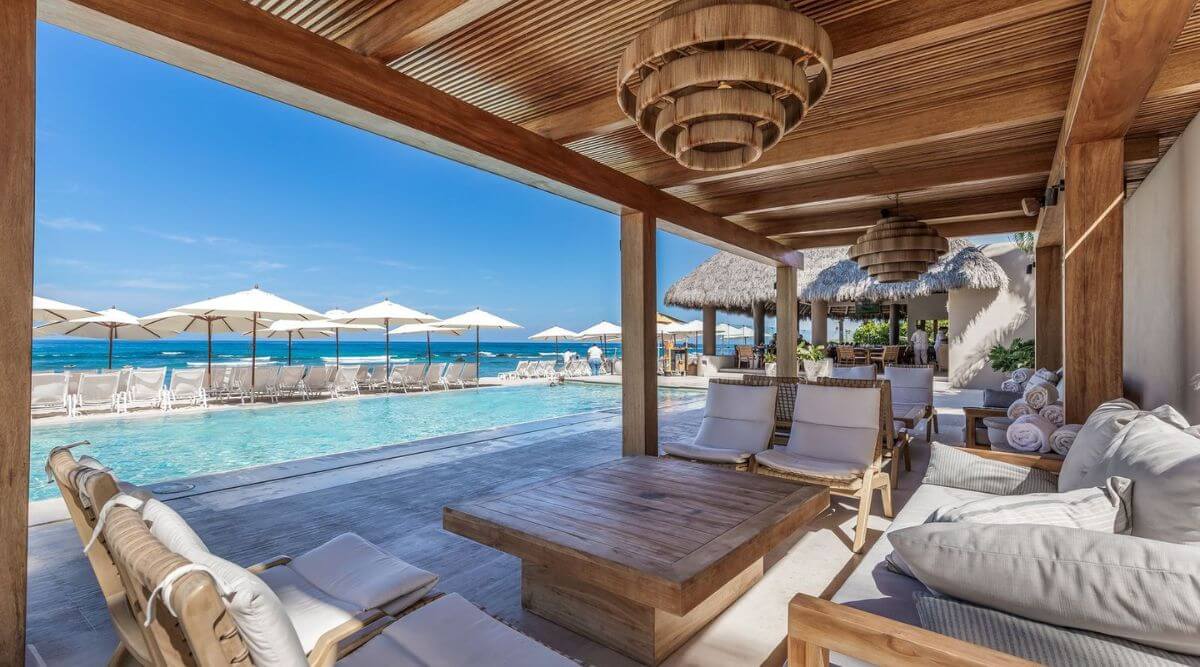 Ocean view from the Pacifico Beach Club in Punta Mita, Mexico.
